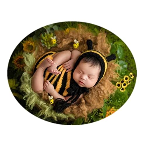 Vemonllas Newborn Photography Props Boys Girls Outfits Mohair Bear Hat Bonnet & Footed Romper Bodysuit Photoshoot Costume Set