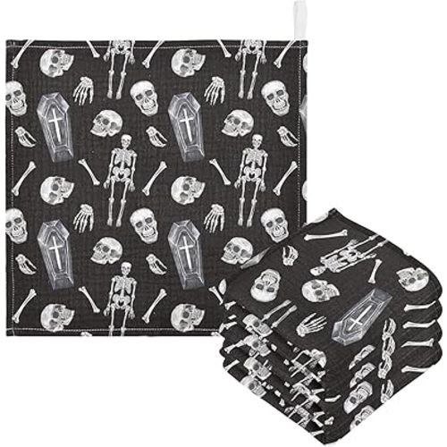 vvfelixl Baby Washcloths Cotton Creepy Skull Baby Muslin Washcloths Soft Baby Face Towel for Newborn Infants, 11.8 X 11.8 Inch, 5 Pack Black
