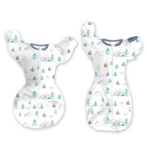 SwaddleDesigns Baby Transitional Swaddle Sack, Arms Up Elbow Length Sleeve Wearable Blanket - Mountain & Trees 0-3m