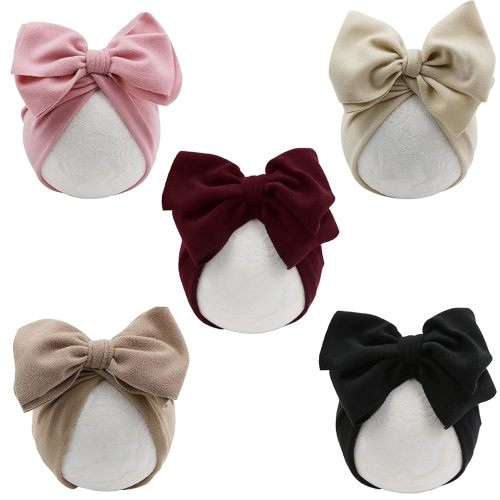 DRESHOW BQUBO 5 PCS Baby Cotton Hats Big Bow Knotted Headwrap Turban Baby Infant Beanie Baby Girl Soft Toddler Cap for Winter