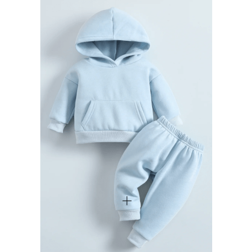 Baby Boy Girl Fleece Lined Hoody Pants Sweatsuit Set, Light Blue 3-6 months