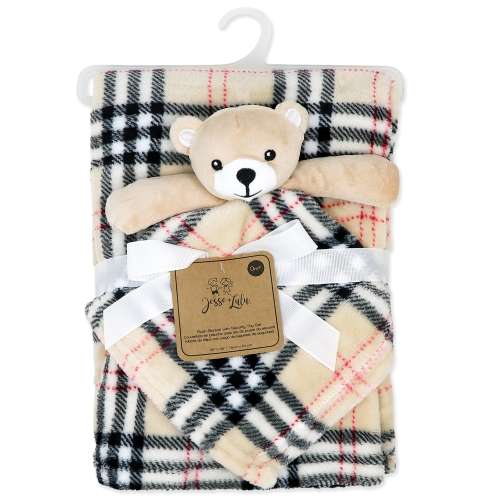 Baby Boys and Baby Girls Plaid Plush Blanket with Nunu Lovey Toy