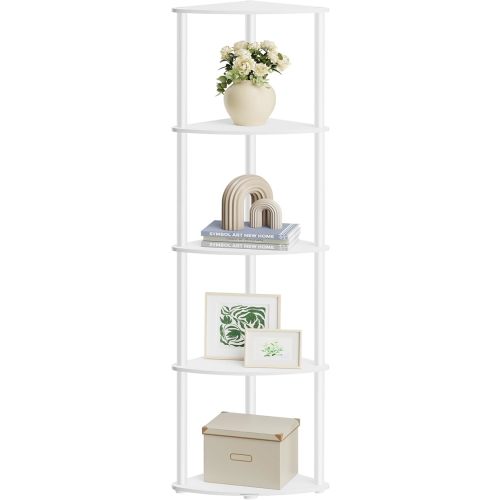 SONGMICS HOME Superfast Toolless Assembly, Corner Shelf Stand, 5-Tier Corner Standing Shelf, Living Room, Bedroom, Kitchen, 15 x 10.6 x 54.7 Inches, Snow White ULBC610W01