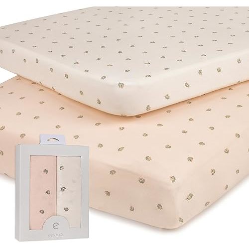 Ely’s & Co. Pack and Play Sheets, for Mini/Portable Crib, 2 Pack Fitted Playpen Play Yard Sheet Set Compatible with Graco Pack n Play, for Baby Girls, 100% Cotton, Pink Vintage Floral, 38”x24”x5”