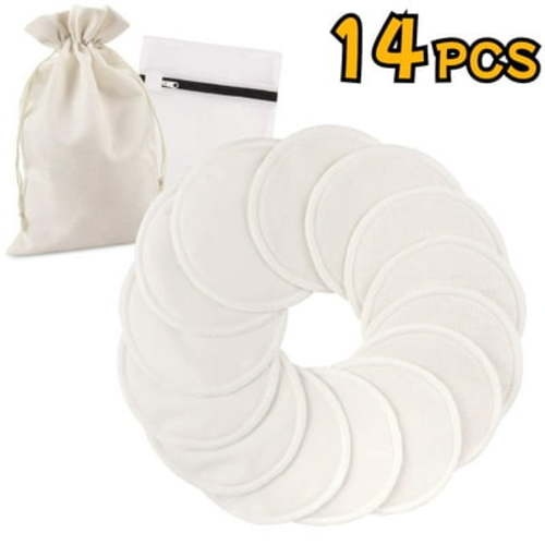 14Pcs Washable Nursing Pads, Reusable Organic Bamboo Breast Pads with Laundry Bag & Storage Bag - Soft, Absorbent, Hypoallergenic, Eco Pads for Breastfeeding