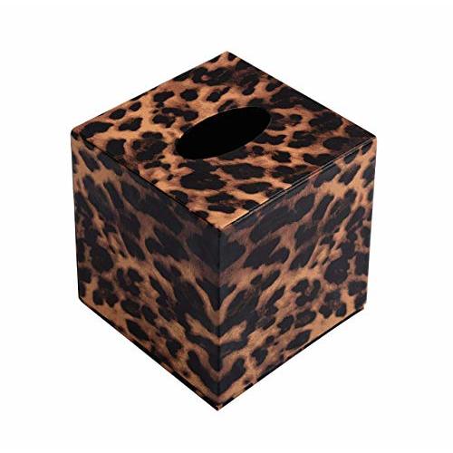 S Forever Home Decor Cube Tissue Box Holders PU Leather Square Tissue Box Cover (Leopard)
