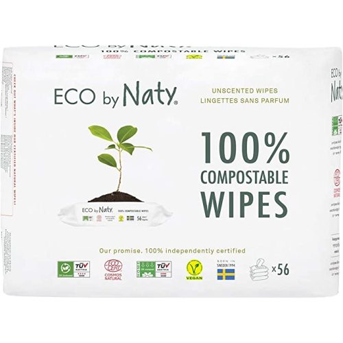 Eco by Naty Unscented Baby Wipes - 100% Compostable and Plant-Based Wipes, Good for Babies and Newborn Sensitive Skin,56 Count (Pack of 3)
