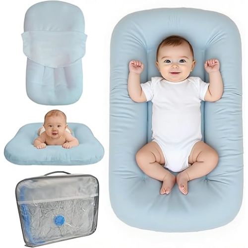 Baby Lounger for Infants Babies 0-24 Months, Bionic Organic Lounger, Soft Cotton Breathable Infant Floor Seats & Loungers for Newborn Baby Shower Gifts (Blue)