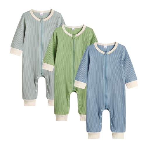Bafeicao Unisex Baby Boy Girl 2/3 Pack Rompers Long Sleeve 2 Way Zipper One Piece Jumpsuits Clothes Sets