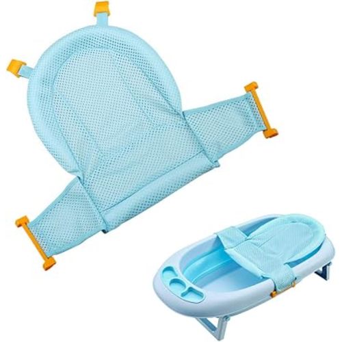Bath Seat for Baby, Infant Bathing Seat Support Mat, Adjustable Comfortable Non-Slip Baby Shower Net Bathtub Sit Up Mesh, Bath Tub Baby Bath Cushion for Newborn - Blue (No Bathtub)