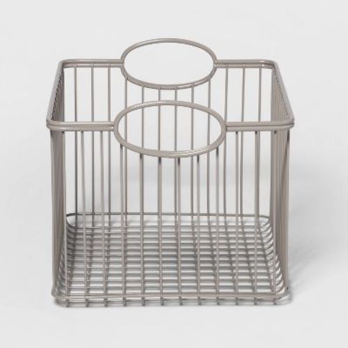 Large Wire Stackable Kids' Storage Basket Gray - Pillowfort™: Metal, Rectangle, Handles, 13 Inch Cube System Compatible