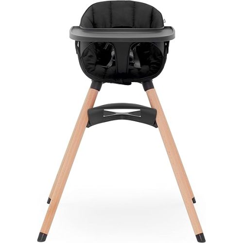 Lalo The Chair Convertible 3-in-1 High Chair - Wooden High Chair for Babies & Toddlers, Baby High Chair with Dishwasher Safe Tray, Adjustable Footrest & Machine Washable High Chair Cushion, Licorice