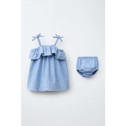 FLOWY DENIM BLOUSE AND PANTIES SET - Light blue | ZARA United States