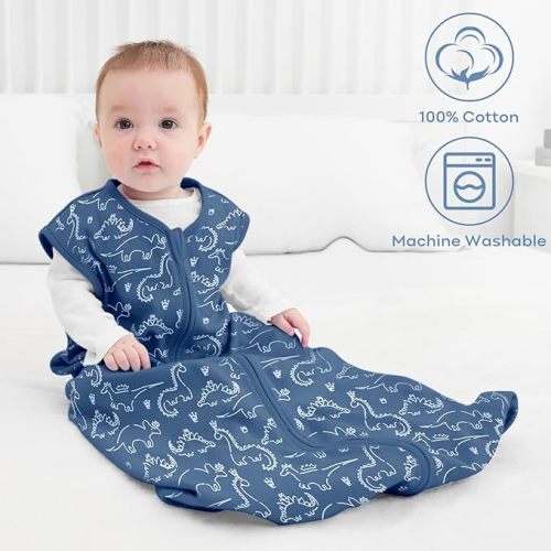 Yoofoss Baby Sleep Sack 6-12 Months Baby Wearable Blanket 100% Cotton 2-Way Zipper TOG 0.5 Toddler Sleeping Sack Lightweight Sleep Sacks for Babies(Medium) - Dinosaur