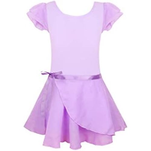 EQSJIU Ballet Leotards for Girls with Removable Skirt Combo Tie Ruffle Sleeve Ballet Dance Dress Outfit 2-12 Years