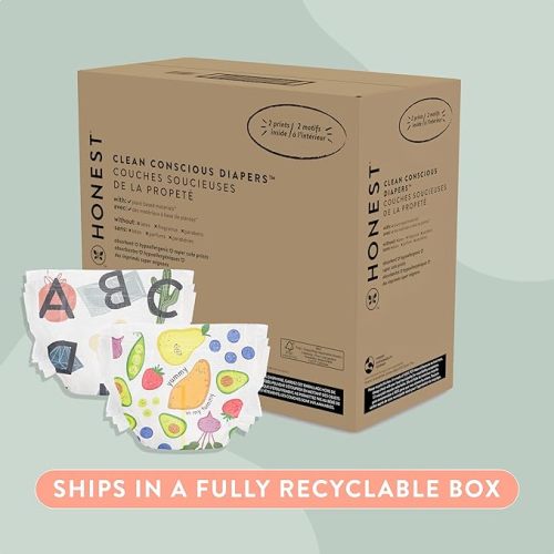 The Honest Company Clean Conscious Diapers | Plant-Based, Sustainable | So Delish + All The Letters | Super Club Box, Size 5 (27+ lbs), 84 Count
