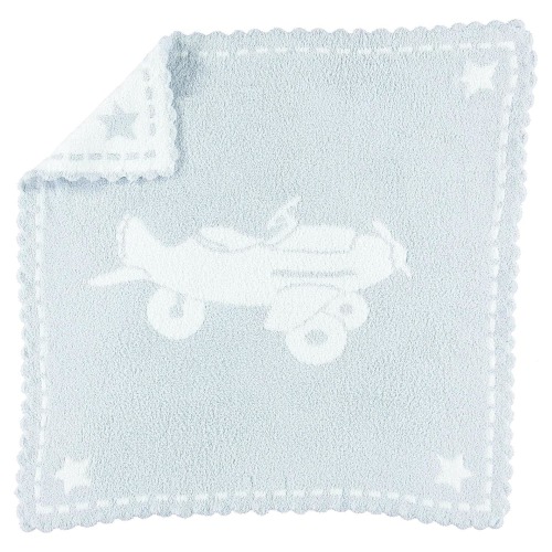 Barefoot Dreams CozyChic Scalloped Baby Receiving Blanket, Blue/White, One Size
