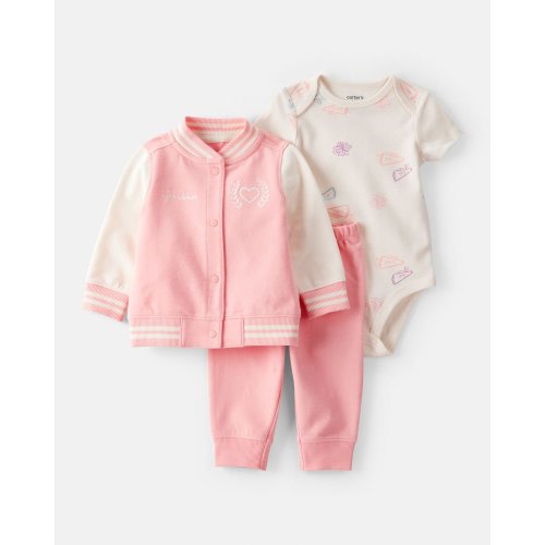 Baby Girl 3-Piece Varsity Freshman Little Jacket Set - Pink/White | Carter's