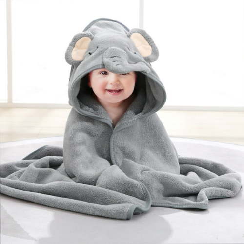 MONEHANE Baby Bath Towel, Absorbent Large Hooded Towel for Kids, Newborn, Babie, Toddler, Infant, Elephant, 31.5 x 31.5 inch