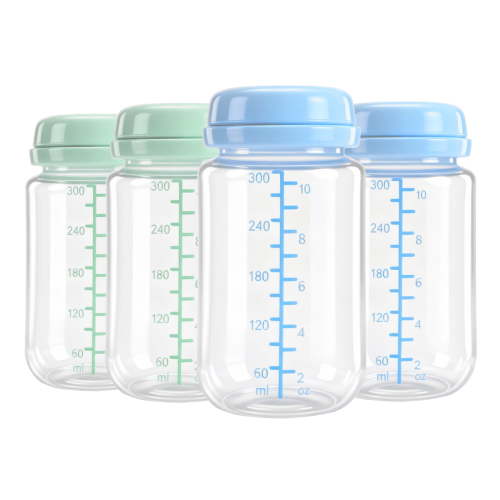 Austok 4Pcs 10oz Breastmilk Storage Bottle for 22oz Cooler Breast Milk Collection Bottles for Fridge Wide Neck Containers for Travel Breastfeeding