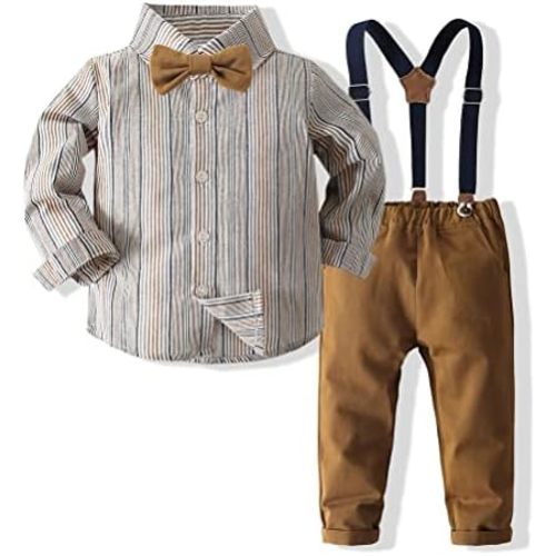 Baby Boy Clothes Suit Bowtie Shirts + Suspenders Pants 3pcs Gentleman Outfits Suits