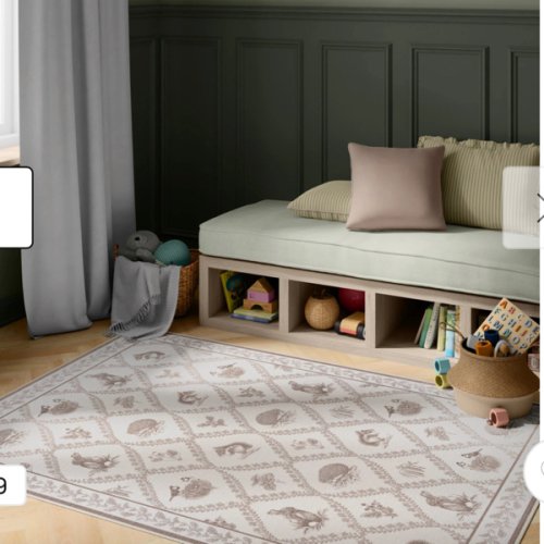 Sanderson Squirrel & Hedgehog Fawn Tufted Rug | Ruggable 5x7 standard flatwoven