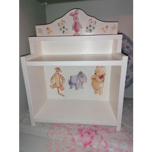 Wooden Bookcase Shelf Storage Made Using Winnie The Pooh Piglet Eeyore Vintage Designs Nursery Bedroom Playroom Gift Baby Child Freestanding