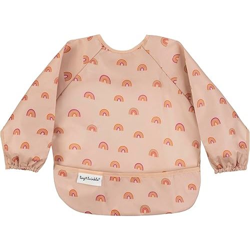 Tiny Twinkle Mess Proof Baby Bib,Waterproof Smock Baby Bib for Eating,Machine Washable Long Sleeve Bib,Baby Led Weaning,Toddler Bib,BLW Supplies(Boho Rainbow, Small 6-24 Months)