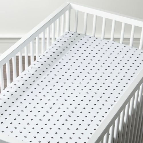 Organic Grey Plus Sign Crib Fitted Sheet