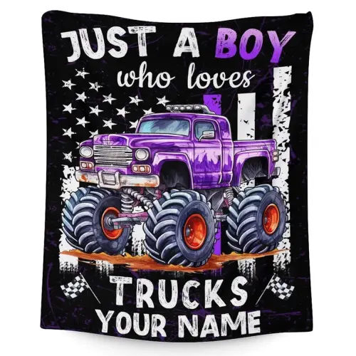 Personalized Truck Blanket for Kids Teens Boys - 40x50 Inches Cute Truck Throw Blanket Gifts for Truck Lovers - Custom Black Soft Fuzzy Car Stuff Decor for Couch Bed Sofa