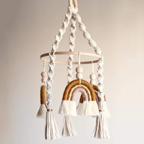 Rainbow Baby Mobile Hanging Macrame Baby Mobile Rainbow Neutral Baby Crib Mobile Kids Room Nursery Decor - Rainbow-gold