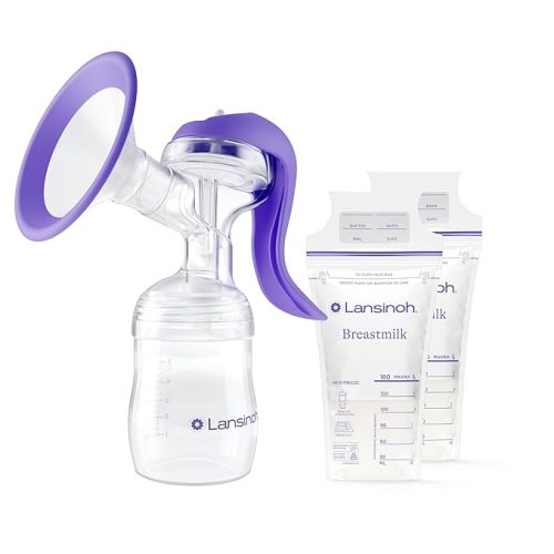 Lansinoh Every Drop Counts Gift Set Includes Manual Breast Pump and 200ct Breastmilk Storage Bags, Breastfeeding Essentials, Fast Freeze & Thaw Breast Milk Bags, Superior Strength, 6oz
