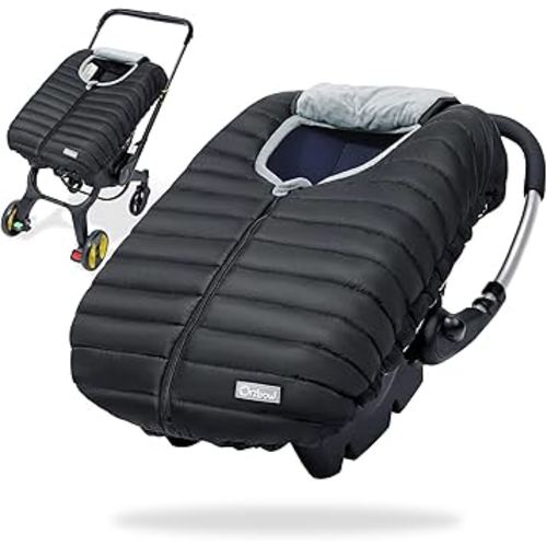 Orzbow Enfant Car Seat Covers - Cocoon Baby Cover for Boys & Girls, Rain & Snow Repellent, Breathable Windproof, Winter Protector, Center Zipper, Universal Fit for Infant Car Seat (0-12M) (Black)