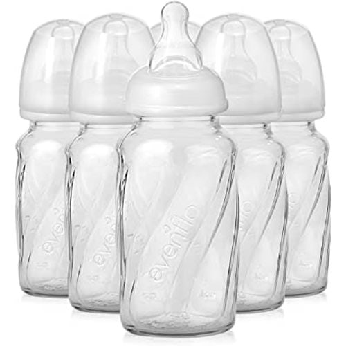 Evenflo Feeding Glass Premium Proflo Vented Plus Bottles for Baby, Infant and Newborn - Helps Reduce Colic - Clear, 4 Ounce (Pack of 6)