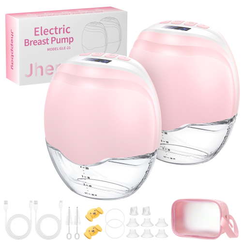 Jheppbay Electric Portable Hands Free Breast Pump - All-in-One Electric Breast Pump with 3 Modes and 12 Levels, BPA-Free, Painless,with 17 mm/19 mm/21 mm Flange,2 Pack(Pink)