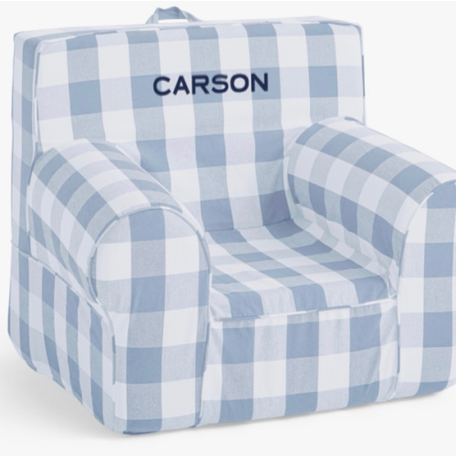 Kids Anywhere slip cover®, Chambray Blue Twill with Buffalo Check
