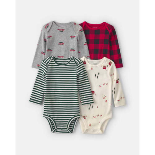 Baby Boy 4-Pack Holiday Long-Sleeve Multipack Bodysuits | Carter's