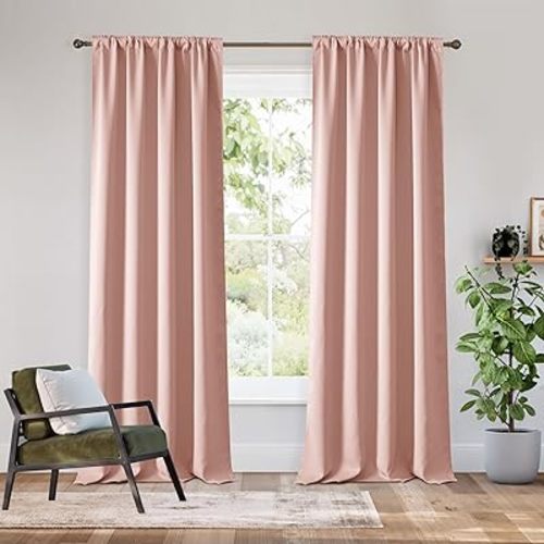 RYB HOME Bedroom Blackout Curtains 80 inches Long, 100% Blackout Thermal Insulated Noise Reducing Curtains for Living Room Nursury, 42 inches Wide by 80 inches Long, Peach Pink