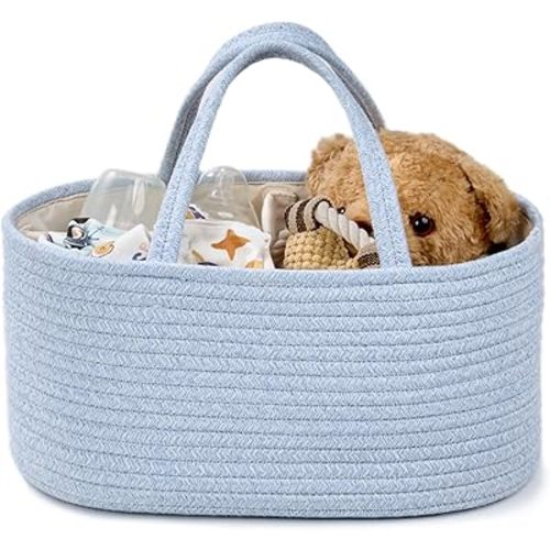 Diaper Caddy Organizer, Empty Gift Basket for Newborn Essentials, Baby Storage Basket, Stylish Gift Bag for Baby Shower, Boys and Girls - Small, Light Blue