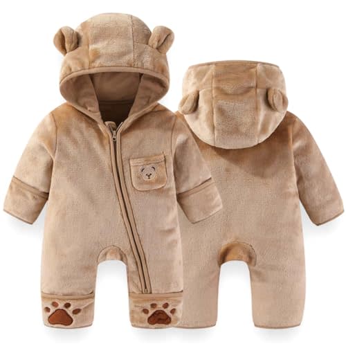 Fairy Baby Newborn Baby Bear Outfit With Fold-Over Mittens Footies Thin Fleece Romper Hooded Jumpsuit Winter Coat Girls Boys