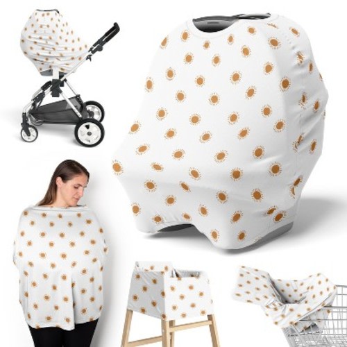 Sweet Jojo Designs Boy, Girl, Unisex/Gender Neutral 5-in-1 Multi Use Baby Nursing Cover Boho Sun Orange and White