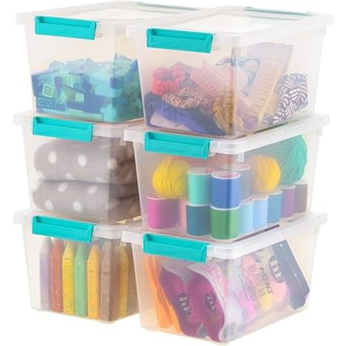 IRIS USA 4 Qt. Plastic Storage Bins Containers with Lids, 6 Pack, Sensory Bin, Craft Storage, Craft Organizers and Storage, Organizing Container for Home, Office and Art Supplies, Stackable, Clear
