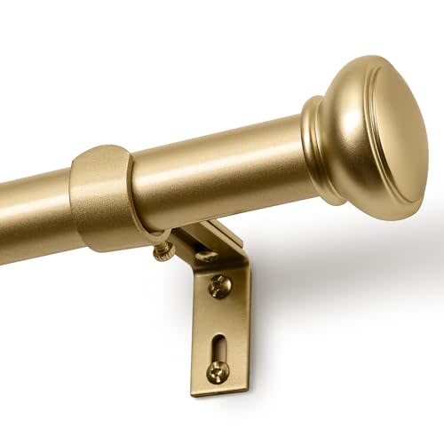 Gold Curtain Rods for Windows 48 to 84 Inches, 1 Inch Decorative Curtain Rod Set, Adjustable Length Heavy Duty Metal Window Curtain Rod with Brackets