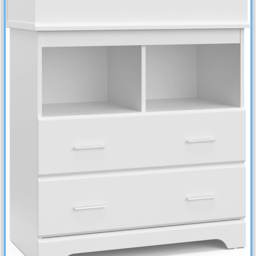 Storkcraft Brookside 2 Drawer Changing Table Dresser (White) – GREENGUARD Gold Certified, Easy-to-Match Chest of Drawers and Cubbies for Nursery and Kids Bedroom, Includes Changing Table Topper