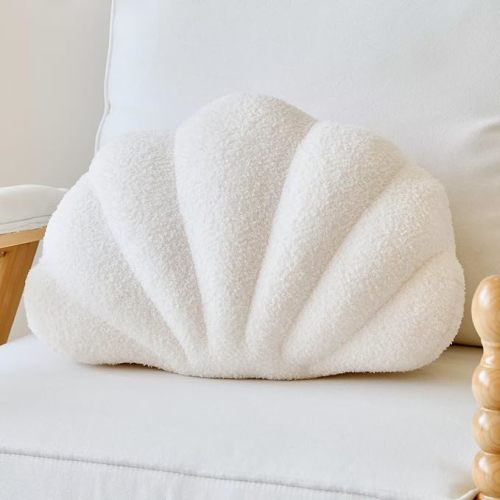 Lfsaaj Ivory Seashell Throw Pillows, Shell Shaped Throw Pillows, 13 Inch Soft Home Decorative Pillow Plush Cushion for Bed Couch Living Sofa Room Decor Accent Throw Pillow