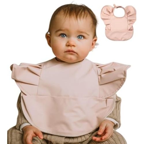 CuddoBaby Baby Bibs, Waterproof Feeding Bib with Large Pocket, Mess Proof, Wide Fit Adjustable, Quick Dry Food Catcher