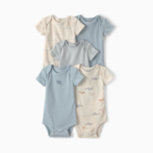 Carter's Short-Sleeve Bodysuits (5 Pack) - Blue/Cream Whale, 0-3 M