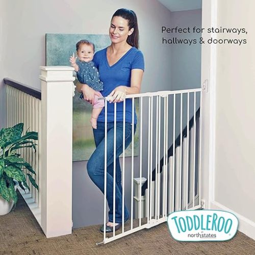 Toddleroo by North States Tall Easy Swing & Lock Baby Gate Series 2: Easy one-Handed Operation Security Latch. Hardware Mount. Fits Openings 28.68" - 47.85" Wide (36" Tall, Warm White)