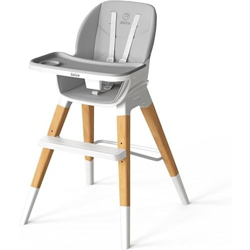 8 in 1 Highchair, Convertible Wooden Baby High Chair with Tray, Adjustable High Chair for Babies and Toddlers, Easy to Clean, Grow with Family|Booster|Learning Table|High Stool