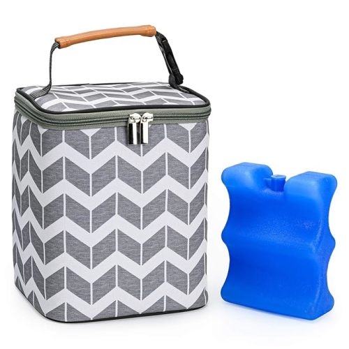 Momojing Breastmilk Cooler Bag and Baby Bottle Bag with Ice Pack Include, Fits 4 Large Baby Bottles Up to 9 Ounce for Nursing Mother - Grey-Arrow